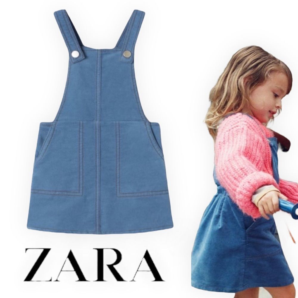ZARA Kids | Blue | FINE WALED CORDUROY OVERALL DRESS